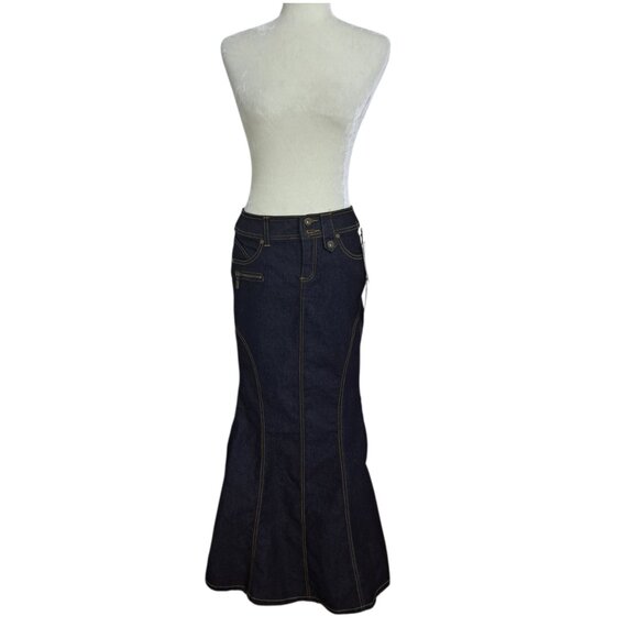 Y2K Bisou Bisou Women's Mermaid Rocker Maxi Skirt Dark Denim Boho Sz 4 - Picture 5 of 9